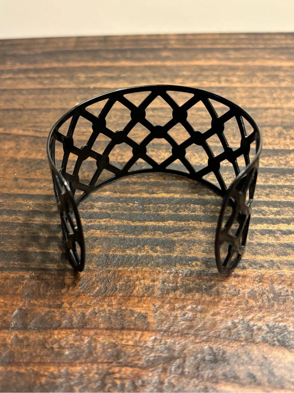 Lia Sophia Black Openwork Cuff with Two Pairs of Black Drop Earrings